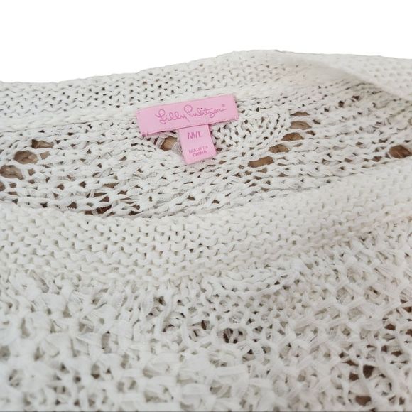 Lilly Pulitzer White Open Knit Ofd Shoulder Sweater Medium Large - Picture 10 of 11